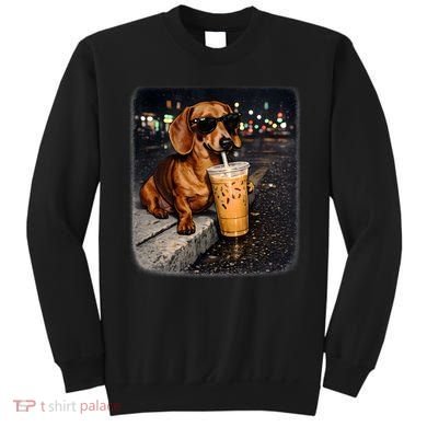 Funny Dachshund Drinking Iced Coffee Sweatshirt