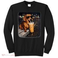 Funny Dachshund Drinking Iced Coffee Sweatshirt thumb 0