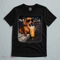 Funny Dachshund Drinking Iced Coffee T-Shirt thumb 5