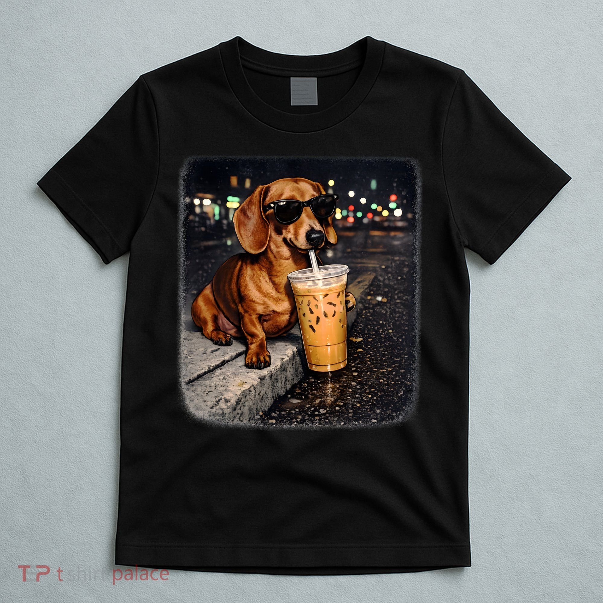 Funny Dachshund Drinking Iced Coffee T-Shirt