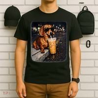 Funny Dachshund Drinking Iced Coffee T-Shirt thumb 6