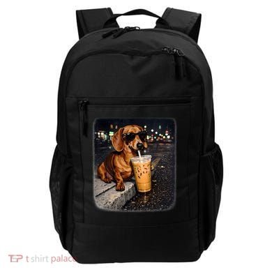 Funny Dachshund Drinking Iced Coffee Backpack