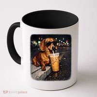 Funny Dachshund Drinking Iced Coffee Coffee Mug thumb 0