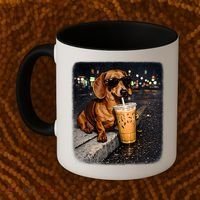 Funny Dachshund Drinking Iced Coffee Coffee Mug thumb 2