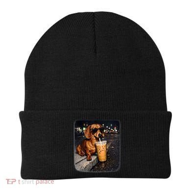 Funny Dachshund Drinking Iced Coffee Beanie