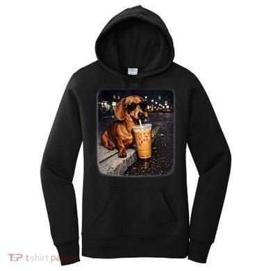 Funny Dachshund Drinking Iced Coffee Women's Hoodie