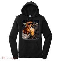 Funny Dachshund Drinking Iced Coffee Women's Hoodie thumb 0