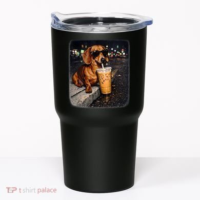 Funny Dachshund Drinking Iced Coffee Tumbler