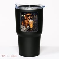 Funny Dachshund Drinking Iced Coffee Tumbler thumb 0