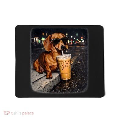 Funny Dachshund Drinking Iced Coffee Mousepad