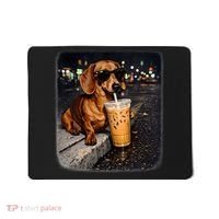 Funny Dachshund Drinking Iced Coffee Mousepad thumb 0