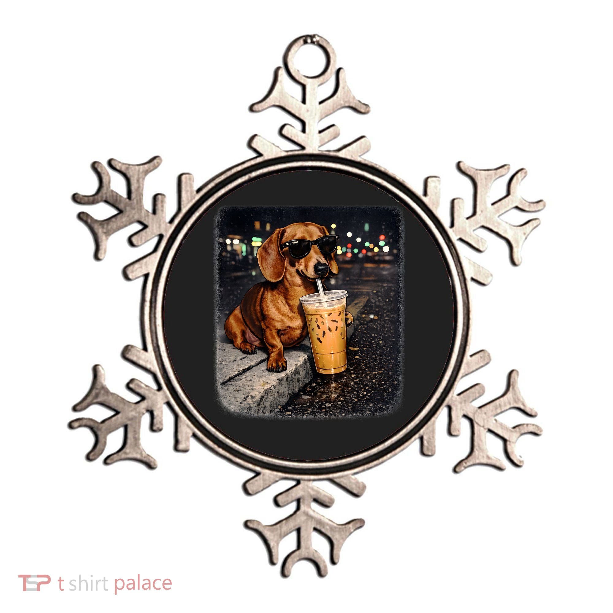 Funny Dachshund Drinking Iced Coffee Ornament