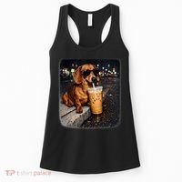 Funny Dachshund Drinking Iced Coffee Women's Tank Top thumb 0