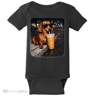 Funny Dachshund Drinking Iced Coffee Baby Bodysuit