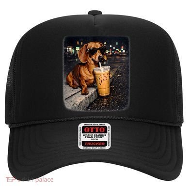 Funny Dachshund Drinking Iced Coffee Hat
