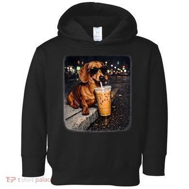 Funny Dachshund Drinking Iced Coffee Toddler Hoodie