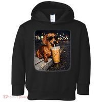 Funny Dachshund Drinking Iced Coffee Toddler Hoodie thumb 0