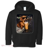 Funny Dachshund Drinking Iced Coffee Toddler Hoodie thumb 0