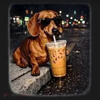 Funny Dachshund Drinking Iced Coffee Toddler Hoodie thumb 2