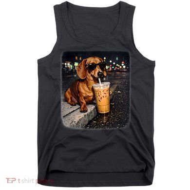 Funny Dachshund Drinking Iced Coffee Tank Top