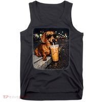 Funny Dachshund Drinking Iced Coffee Tank Top thumb 0