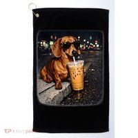 Funny Dachshund Drinking Iced Coffee Golf Towel thumb 0