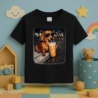 Funny Dachshund Drinking Iced Coffee Toddler T-Shirt thumb 3