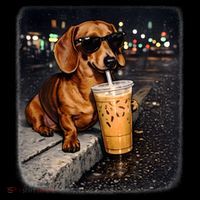 Funny Dachshund Drinking Iced Coffee Women's Long Sleeve Shirt thumb 2