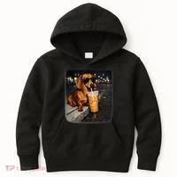 Funny Dachshund Drinking Iced Coffee Kids Hoodie thumb 0