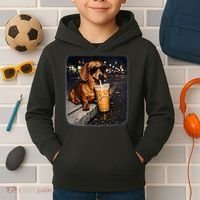 Funny Dachshund Drinking Iced Coffee Kids Hoodie thumb 2