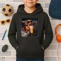 Funny Dachshund Drinking Iced Coffee Kids Hoodie thumb 2