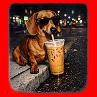 Funny Dachshund Drinking Iced Coffee Santa Hat thumb 1