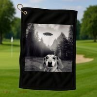 Funny Dachshund Dog Alien Ufo Gift Golf Towel thumb 1