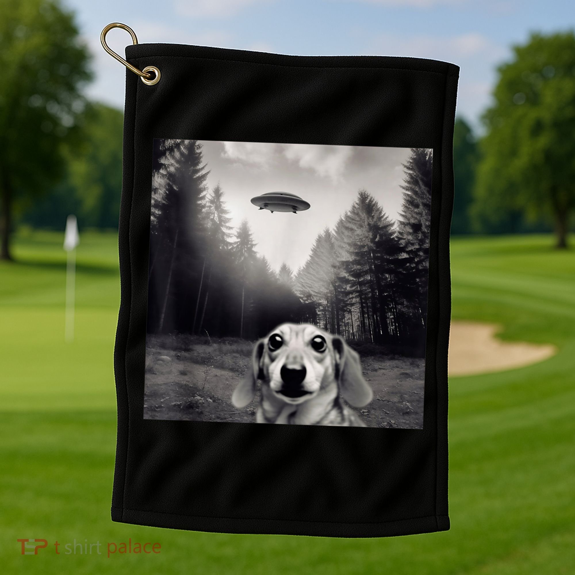 Funny Dachshund Dog Alien Ufo Gift Golf Towel