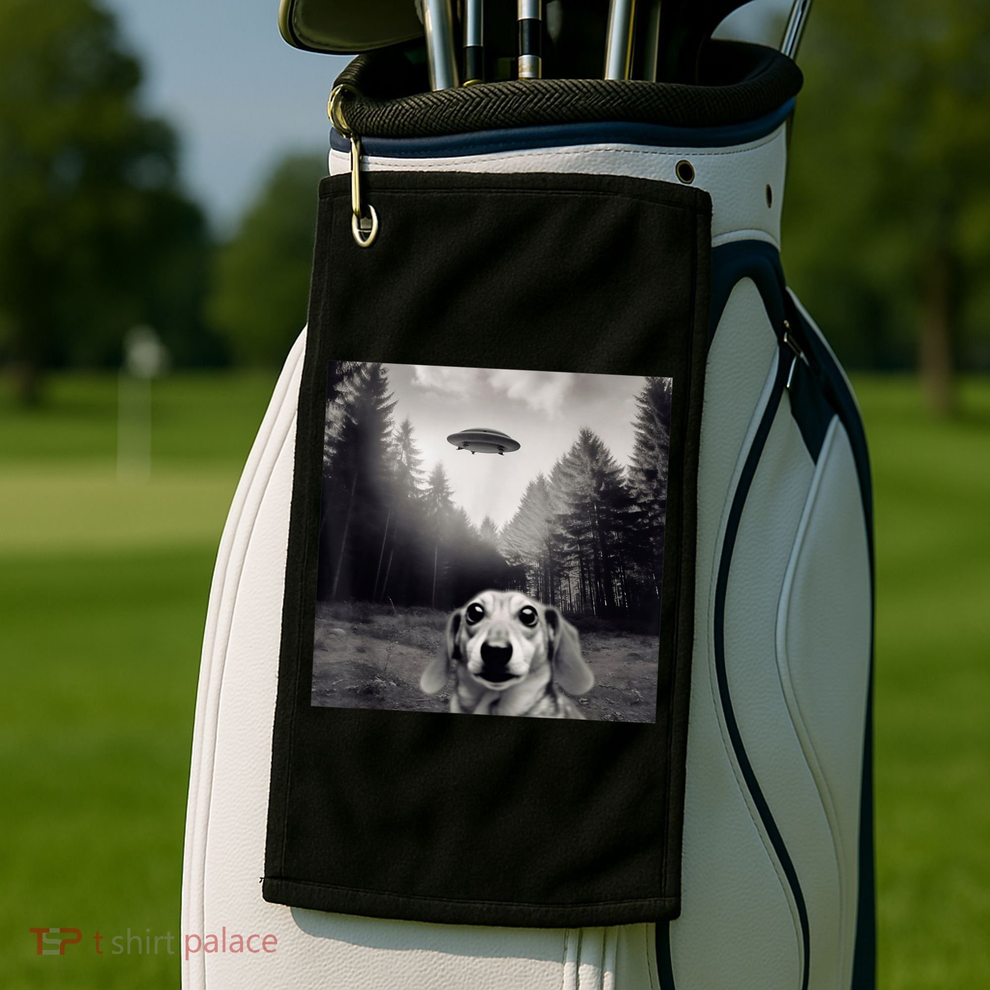 Funny Dachshund Dog Alien Ufo Gift Golf Towel