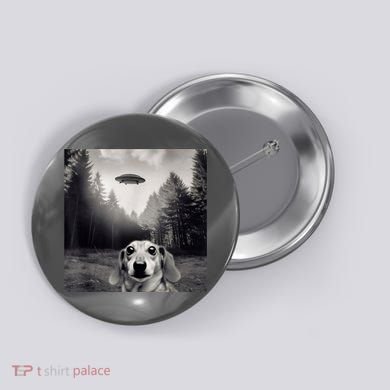 Funny Dachshund Dog Alien Ufo Gift Button