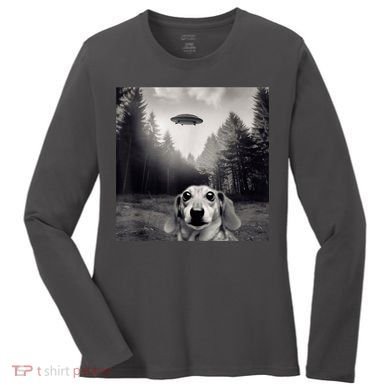 Funny Dachshund Dog Alien Ufo Gift Women's Long Sleeve Shirt