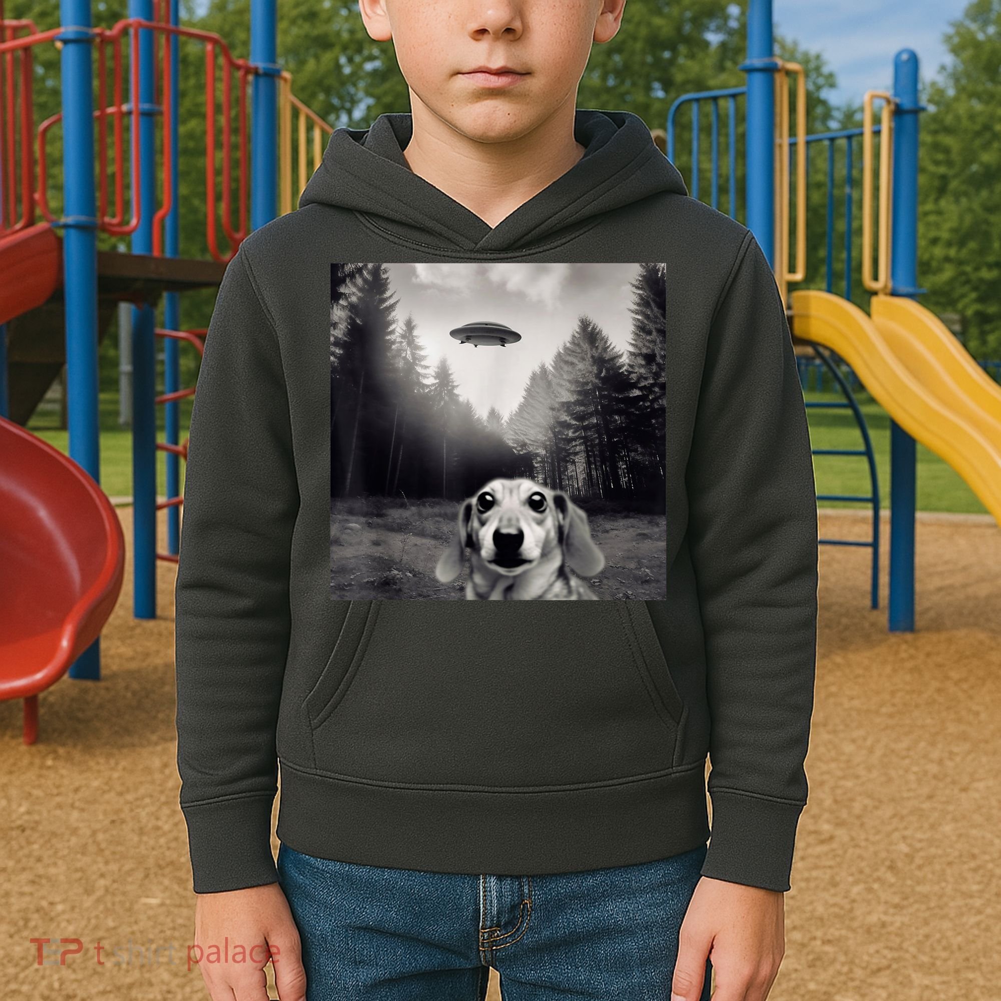 Funny Dachshund Dog Alien Ufo Gift Kids Hoodie