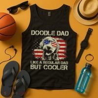 Funny Doodle Dad Goldendoodle Regular Dad But Cooler American Flag Tank Top thumb 4