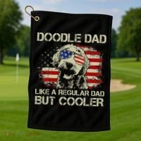 Funny Doodle Dad Goldendoodle Regular Dad But Cooler American Flag Golf Towel thumb 1