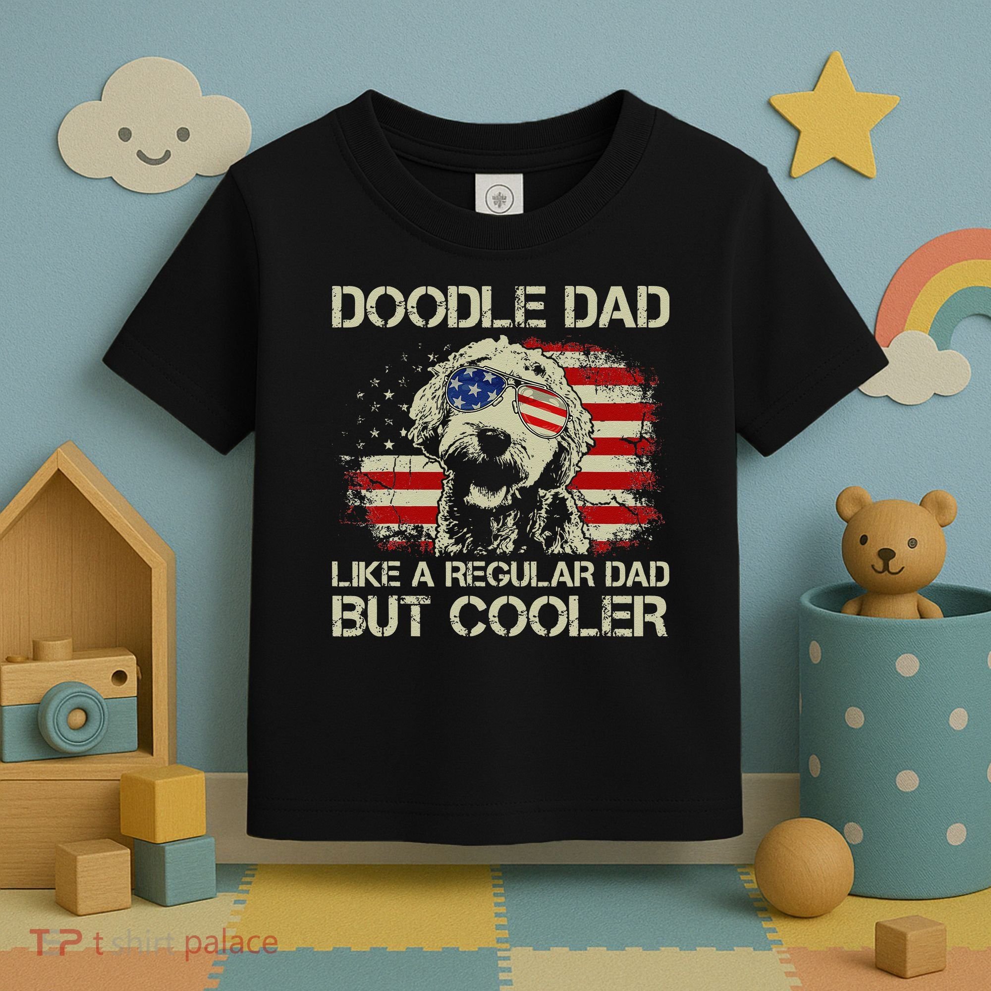 Funny Doodle Dad Goldendoodle Regular Dad But Cooler American Flag Toddler T-Shirt