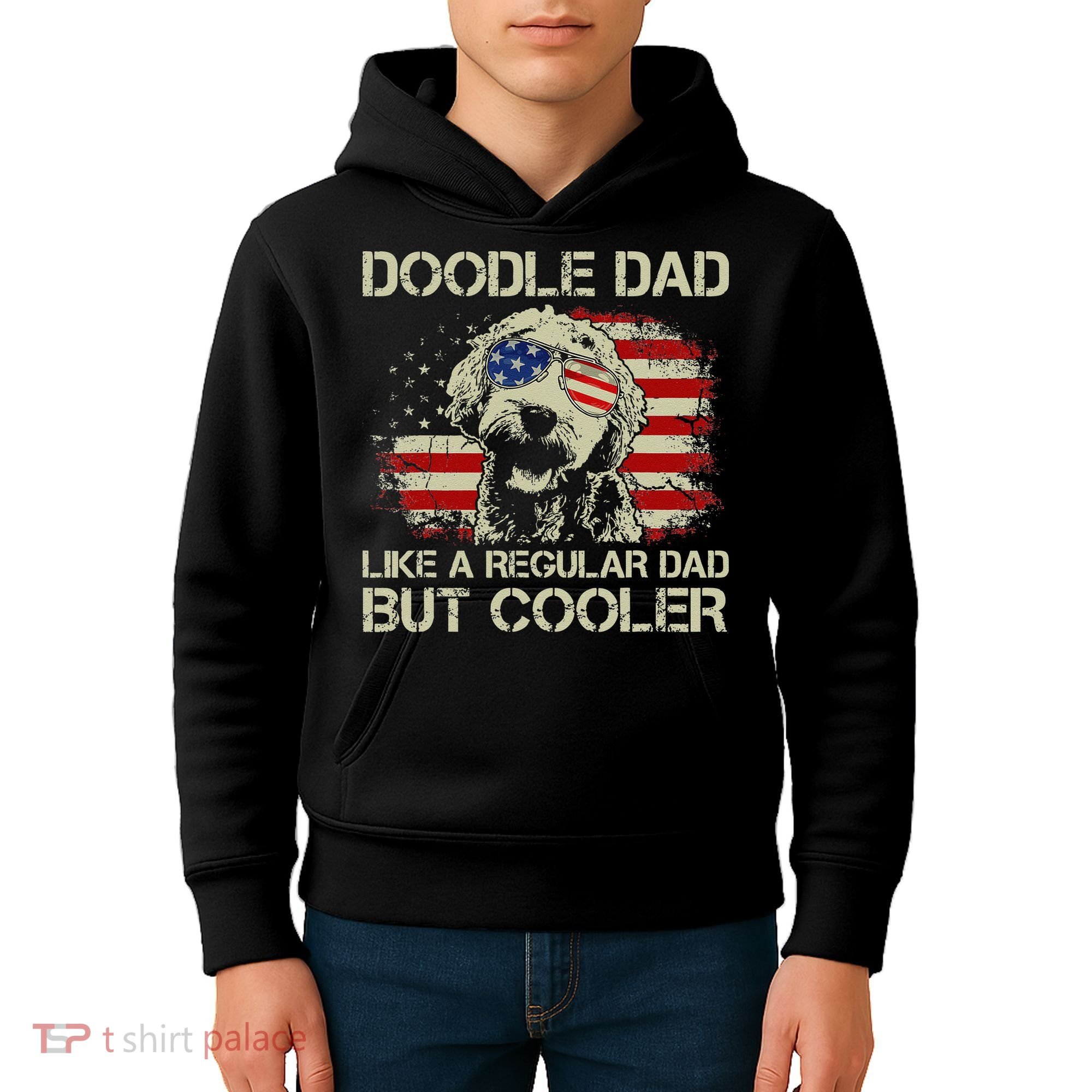 Funny Doodle Dad Goldendoodle Regular Dad But Cooler American Flag Kids Hoodie