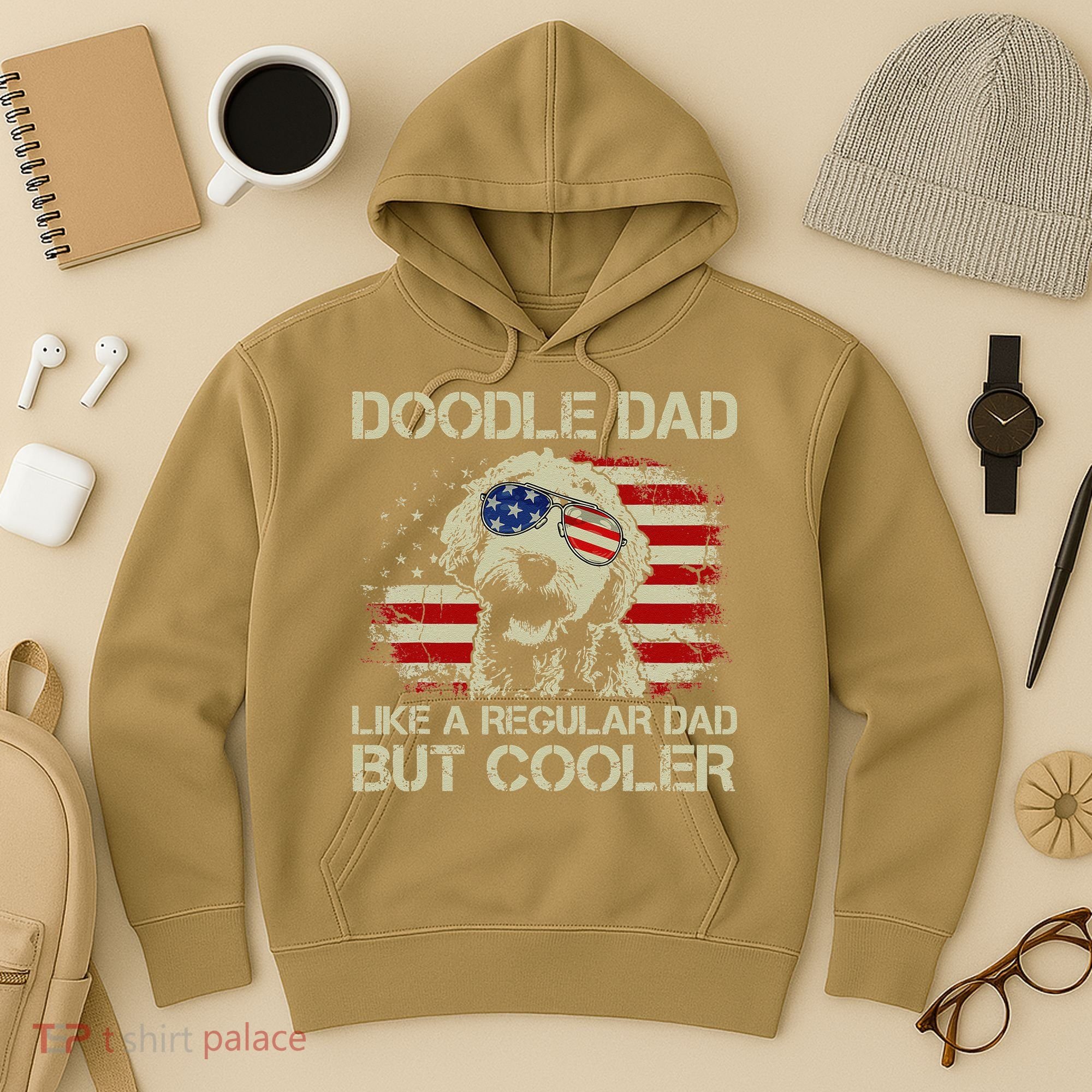 Funny Doodle Dad Goldendoodle Regular Dad But Cooler American Flag Hoodie