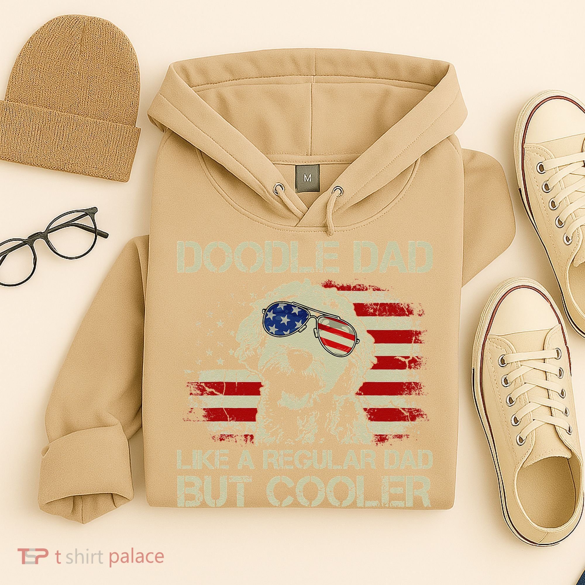 Funny Doodle Dad Goldendoodle Regular Dad But Cooler American Flag Hoodie