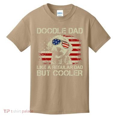 Funny Doodle Dad Goldendoodle Regular Dad But Cooler American Flag Kids T-Shirt