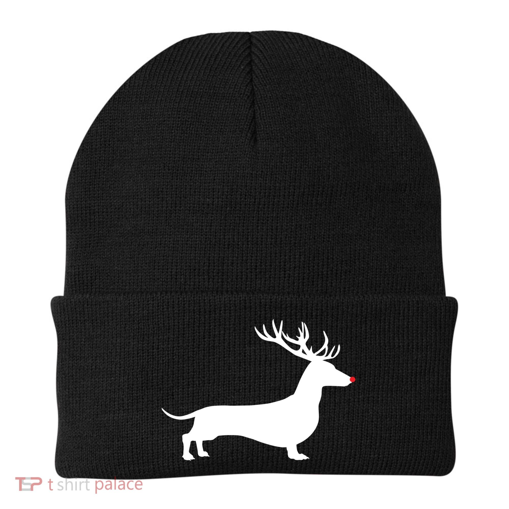 Funny Dachshund Dog Christmas Wiener Reindeer Antler Xmas Gift Beanie
