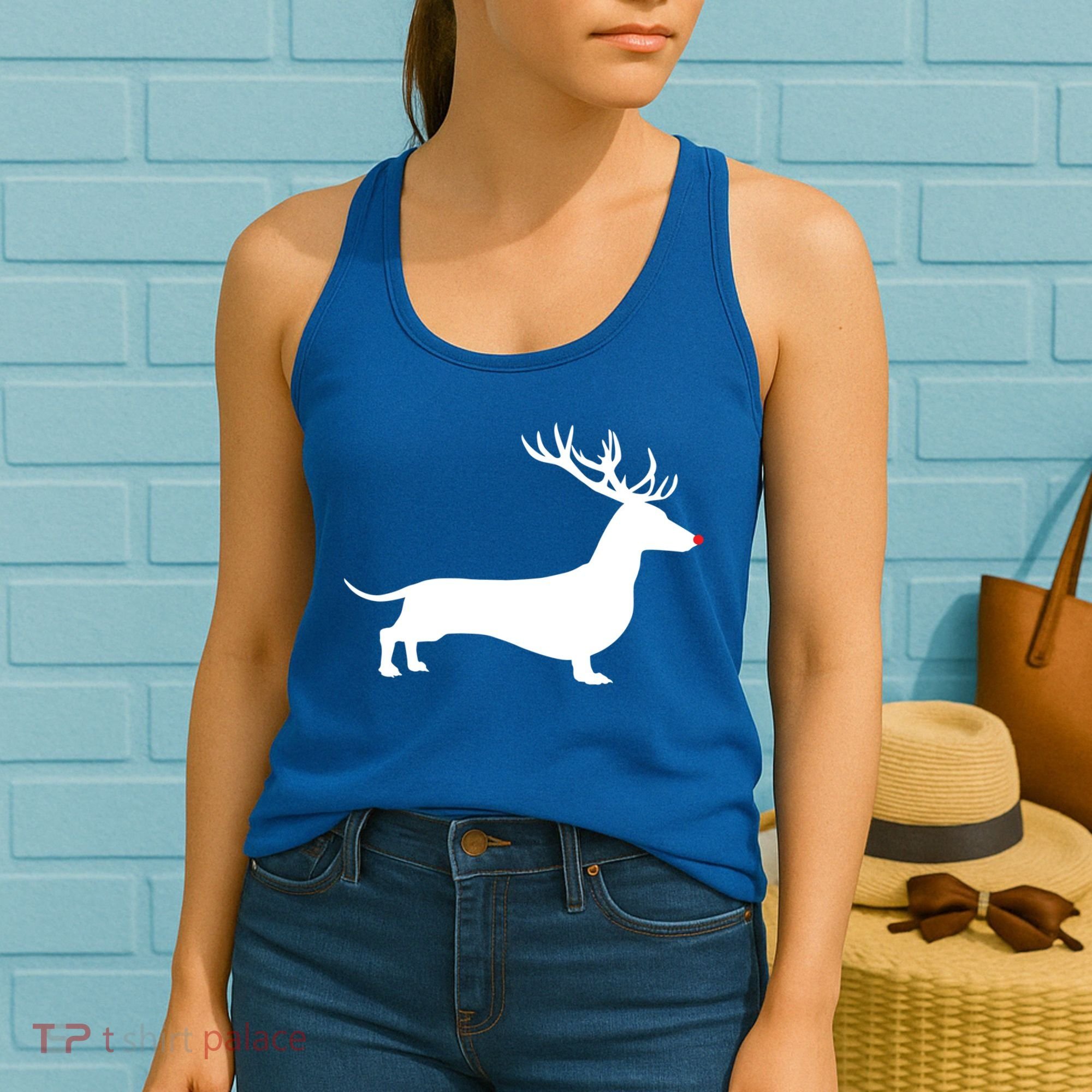 Funny Dachshund Dog Christmas Wiener Reindeer Antler Xmas Gift Women's Tank Top