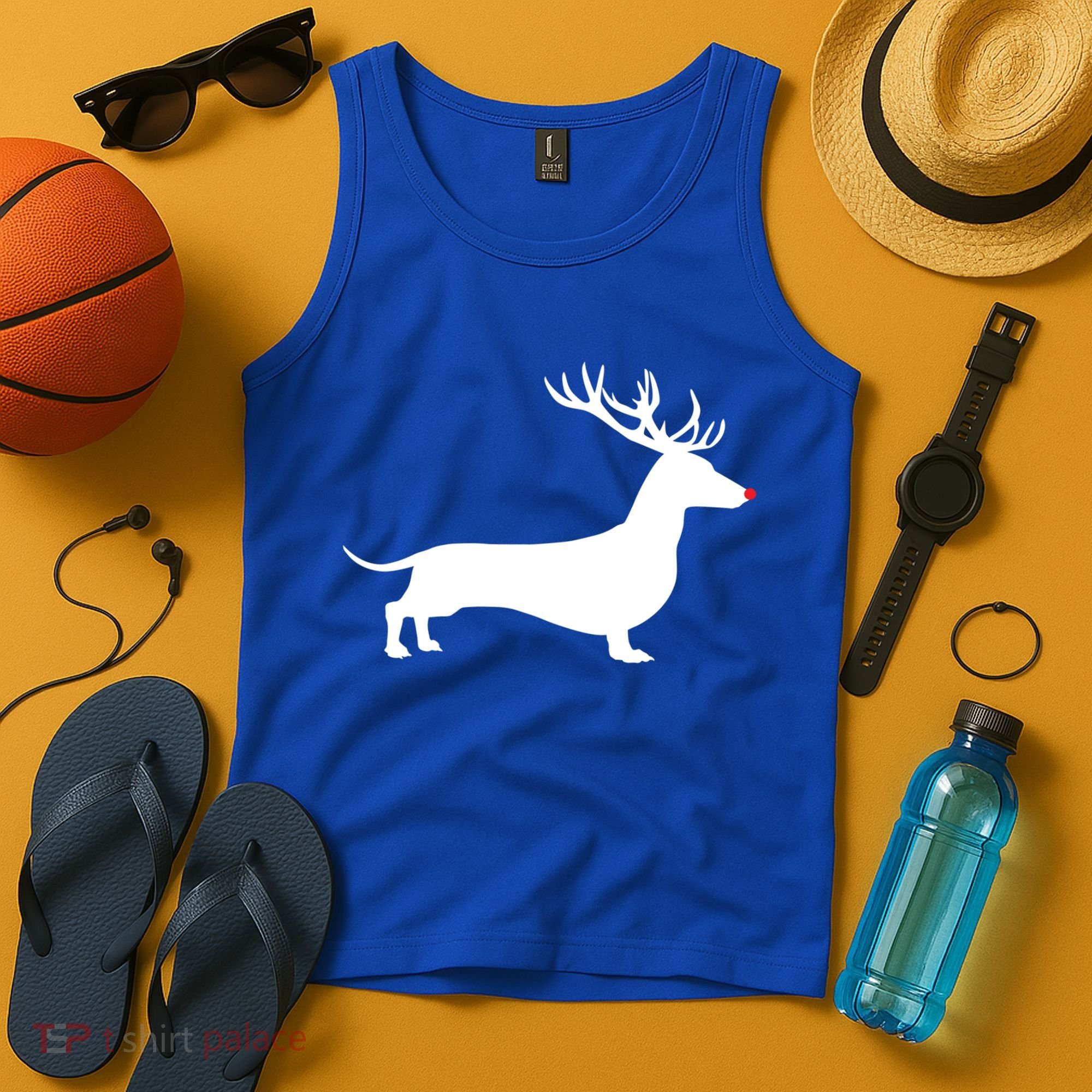 Funny Dachshund Dog Christmas Wiener Reindeer Antler Xmas Gift Tank Top