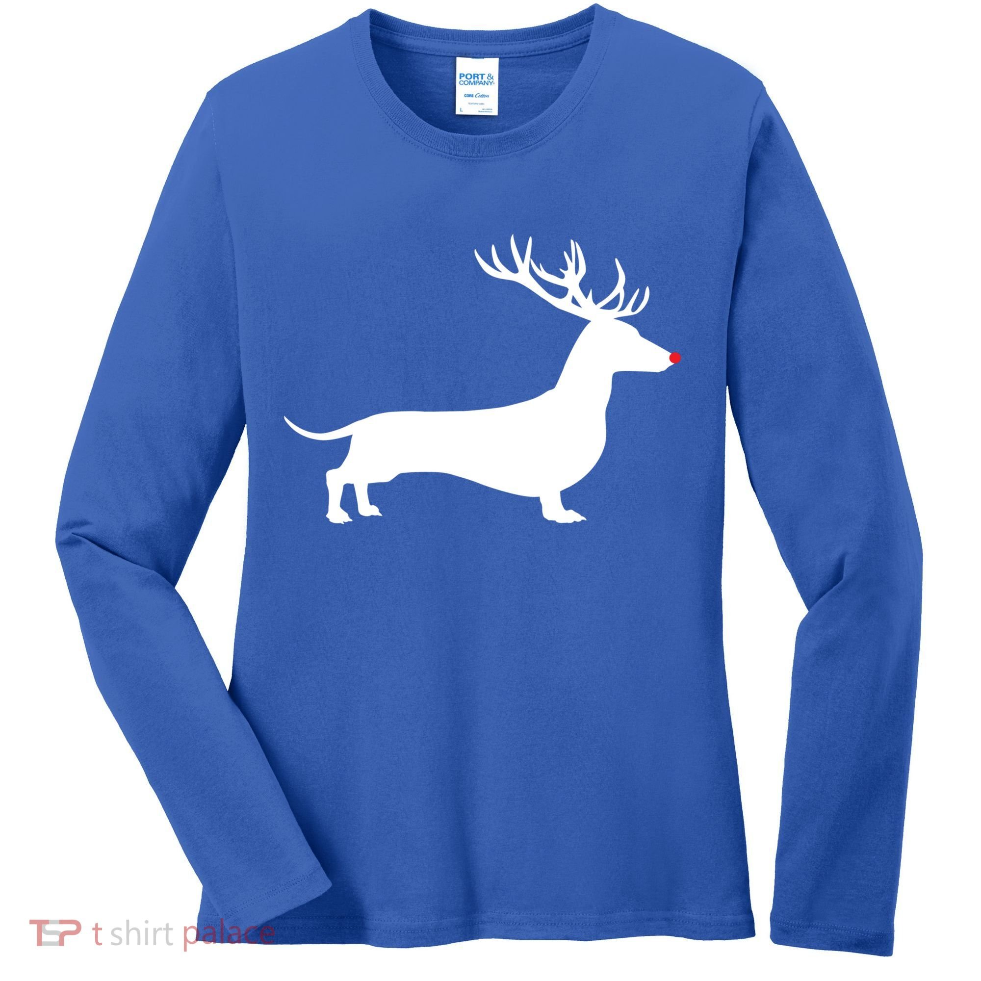 Funny Dachshund Dog Christmas Wiener Reindeer Antler Xmas Gift Women's Long Sleeve Shirt