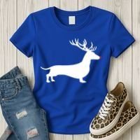 Funny Dachshund Dog Christmas Wiener Reindeer Antler Xmas Gift Women's T-Shirt thumb 3